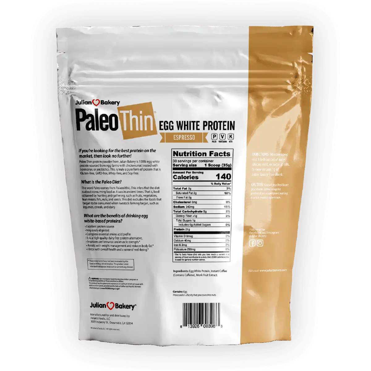 PaleoThin® Egg White Protein Powder Espresso